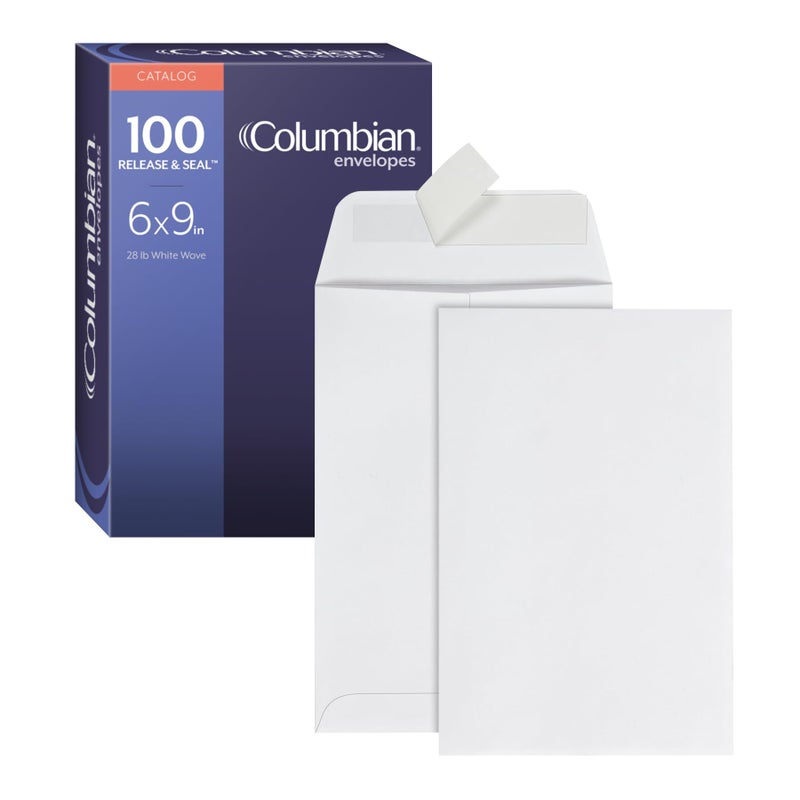Columbian Catalog Envelopes, 6 x 9, Release & Seal Self-Sealing Closure, 28 lb White Wove, 100 per Box (COLO652) - Image 1